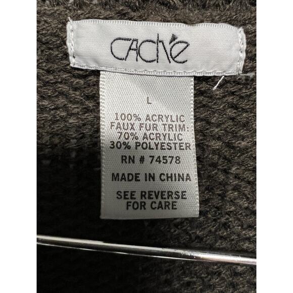 Y2K Style Cache Sweater Green Women's Large Knit Faux Fur Trim Forest Fairy Boho - Picture 6 of 9